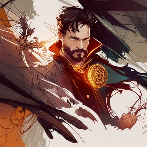 Doctor Strange Digital Painting with Golden Outlines