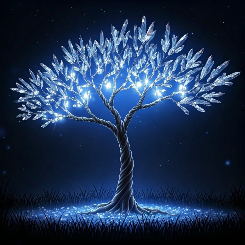 Moonlit Crystal Tree Radiates Ethereal Beauty