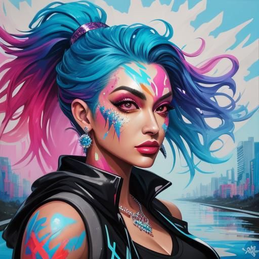 Graffiti Art: Girl with Diamonds by the River