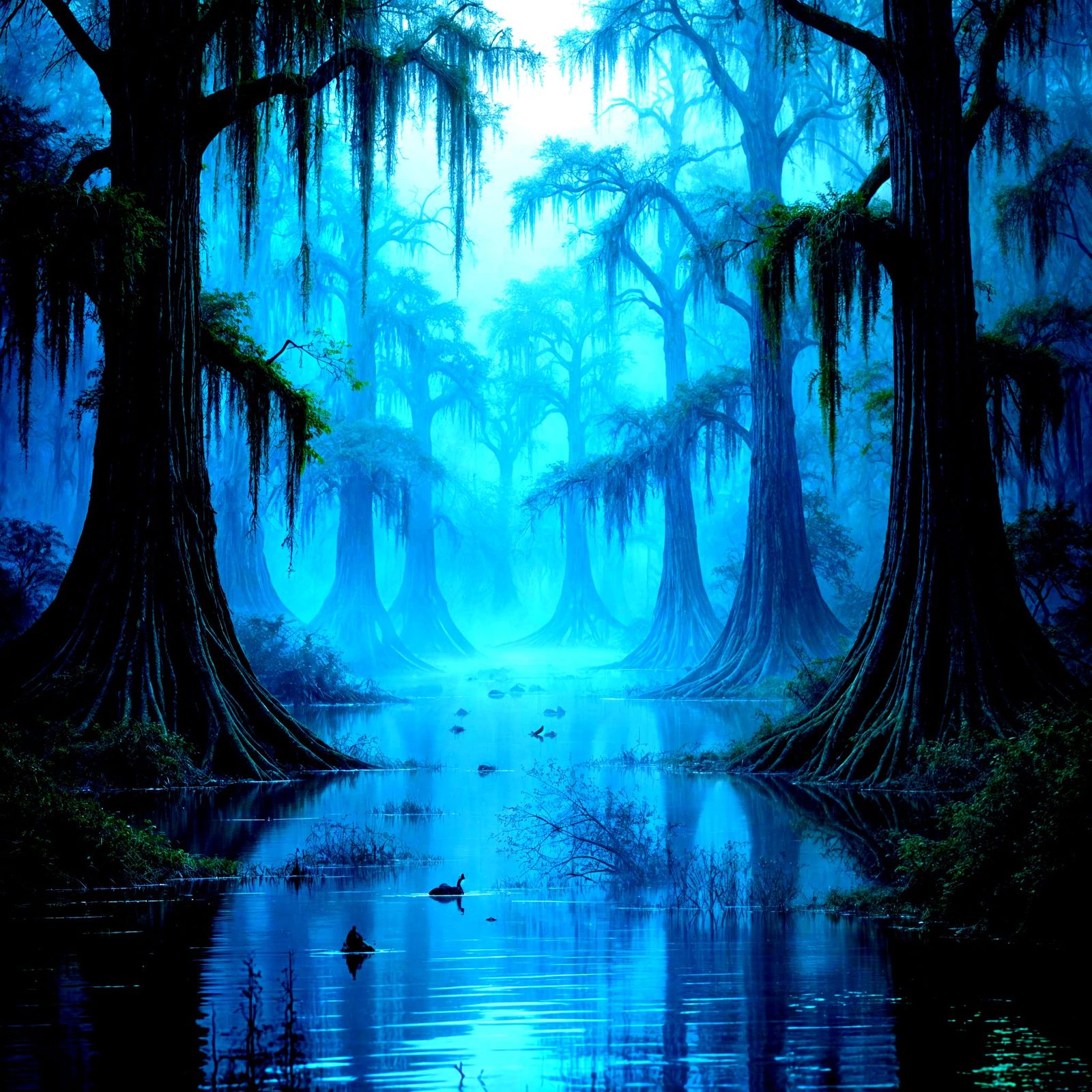 Misty Cypress Swamp in Gothic Style of Caspar David Friedric...