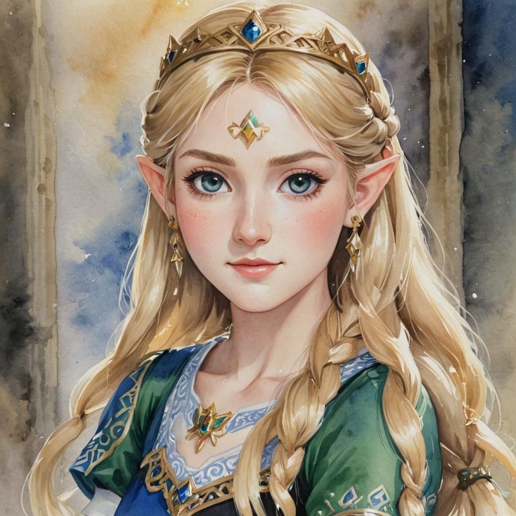 Anime Watercolor Portrait of Princess Zelda