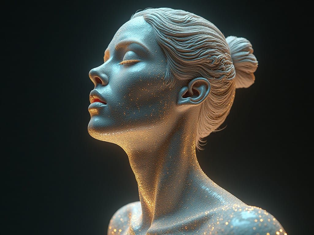 Ethereal Holoportrait of Alluring Figure in Gentle Solarigra...