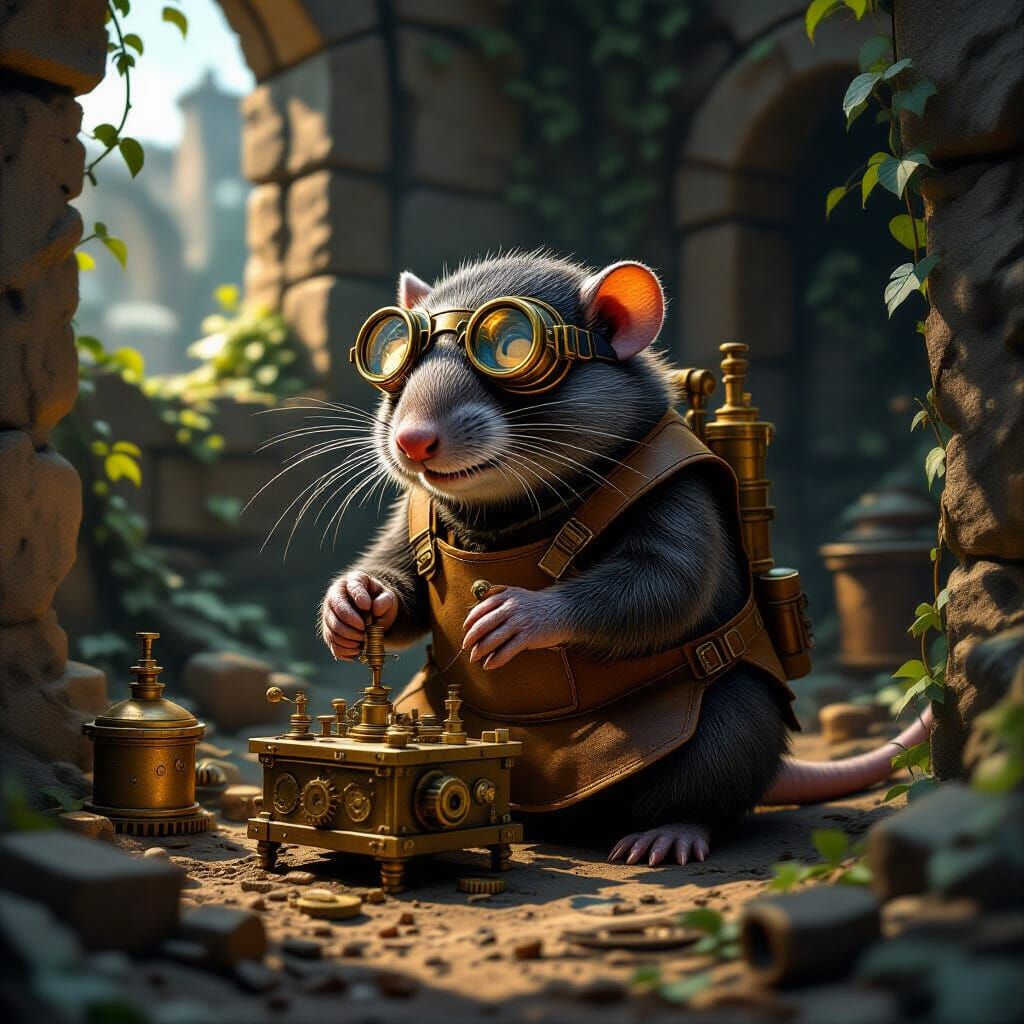 Steampunk Mole Tinkers in Lost Civilization Ruins