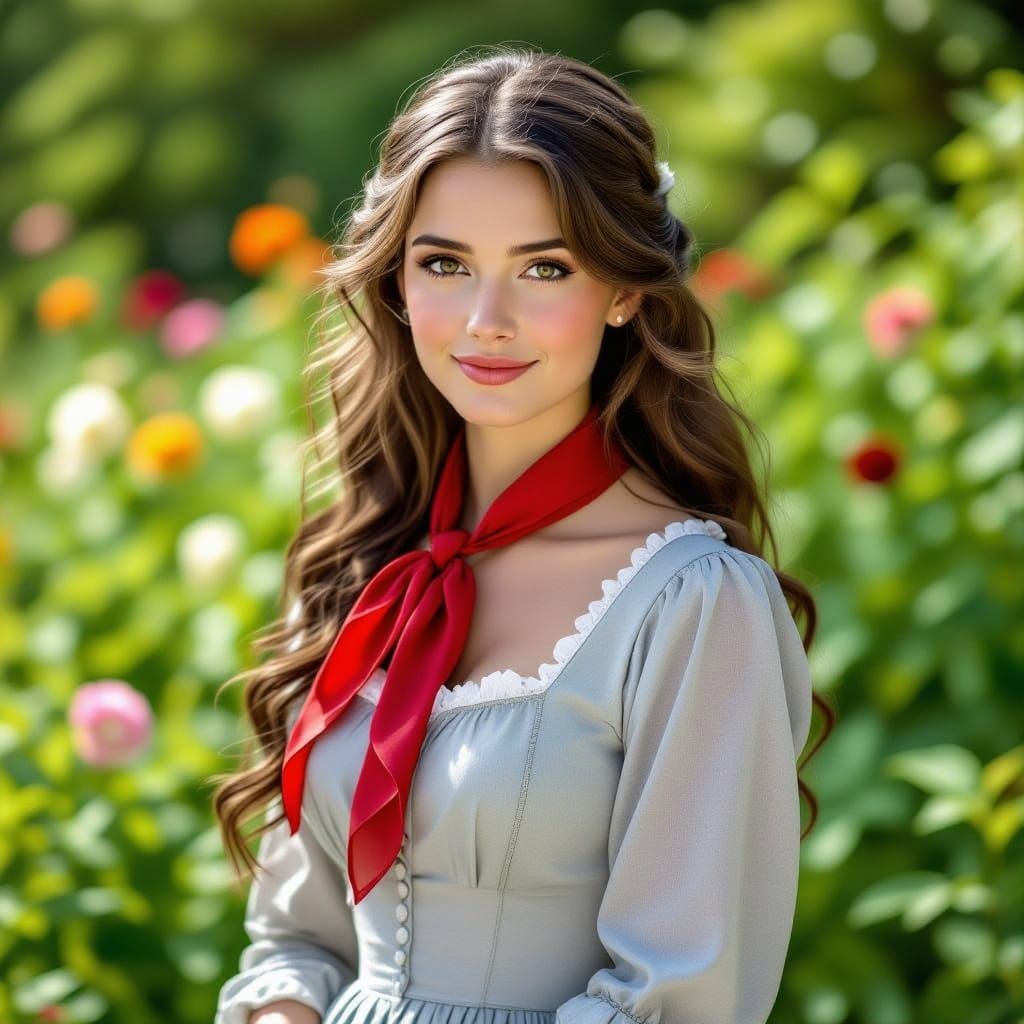 Southern Belle in a Vibrant Garden, Classic Portrait Style