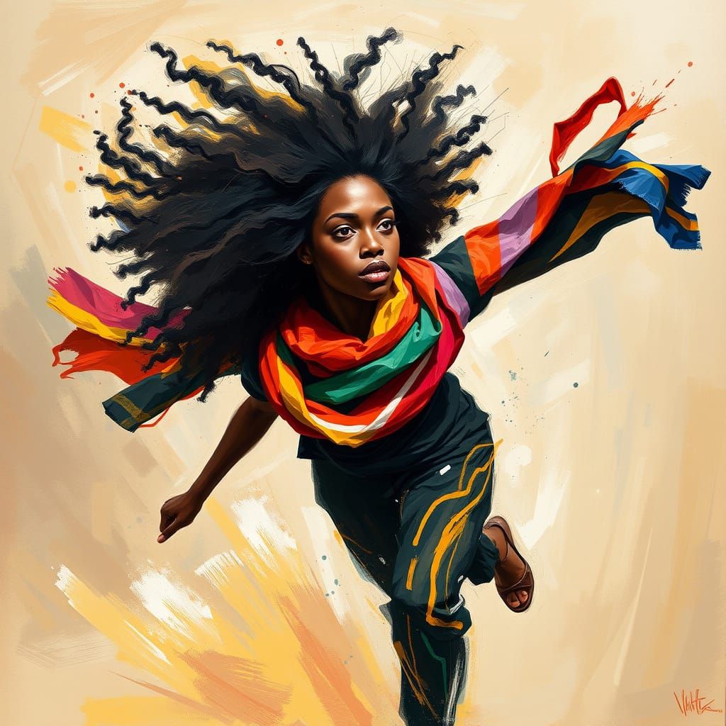 Dynamic Woman in Expressionist Colors