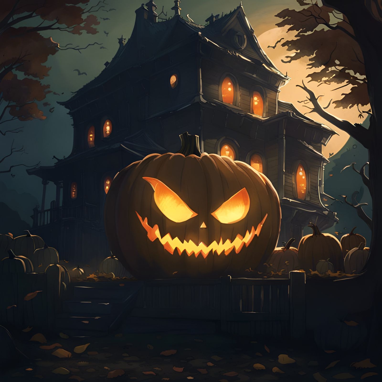 Creepy Pumpkin Carving in Anime Style