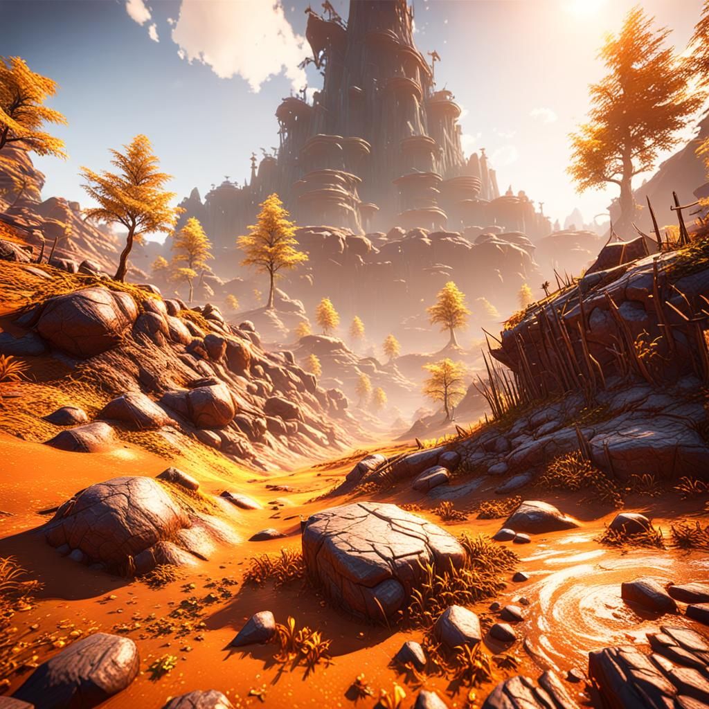 Energetic Landscape in 3D Game Cinematic Style