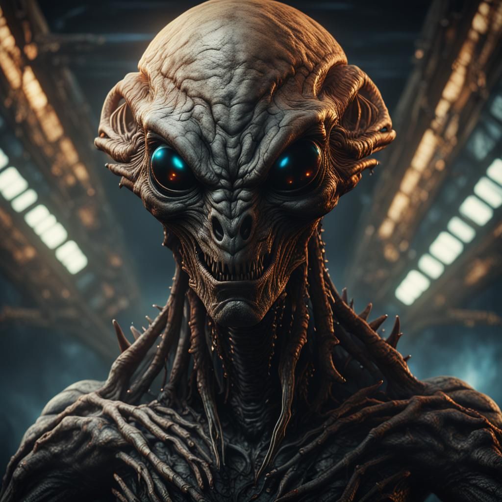 Horror Movie Alien Creature Face Close-up