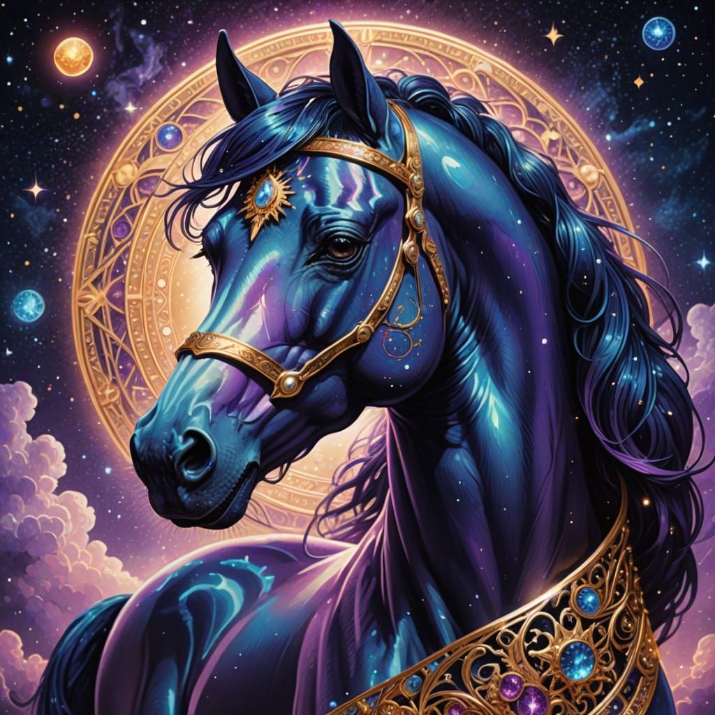 Ethereal Arabian Horse Portrait in Cosmic Holographic Style