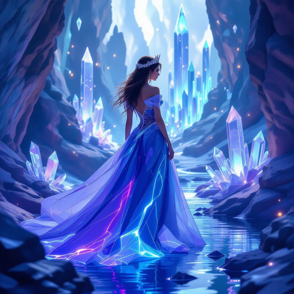 Crystal Princess in Luminous Canyon: Hyper-Realistic Illustr...