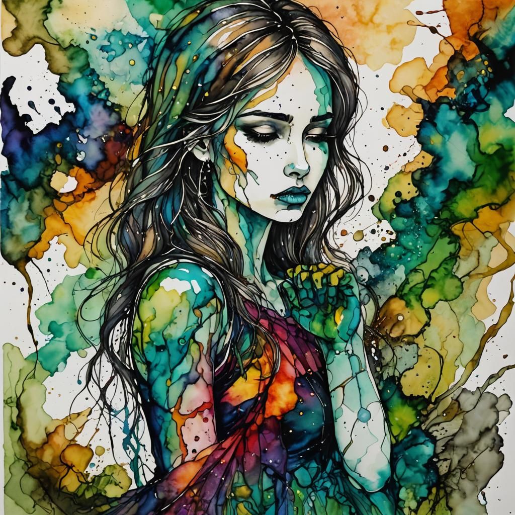 Solitary Pain: Alcohol Ink Drawing