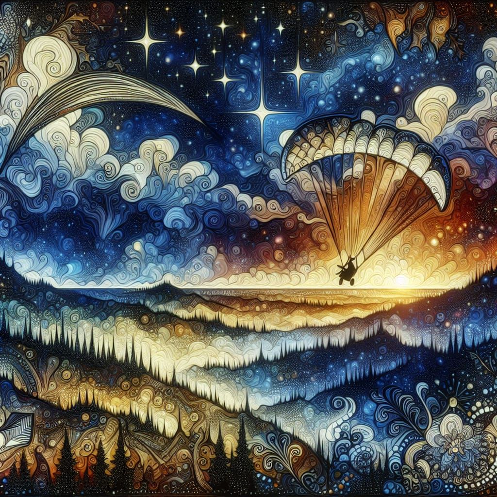 Hang Glider Soaring Through Starry Celestial Vista