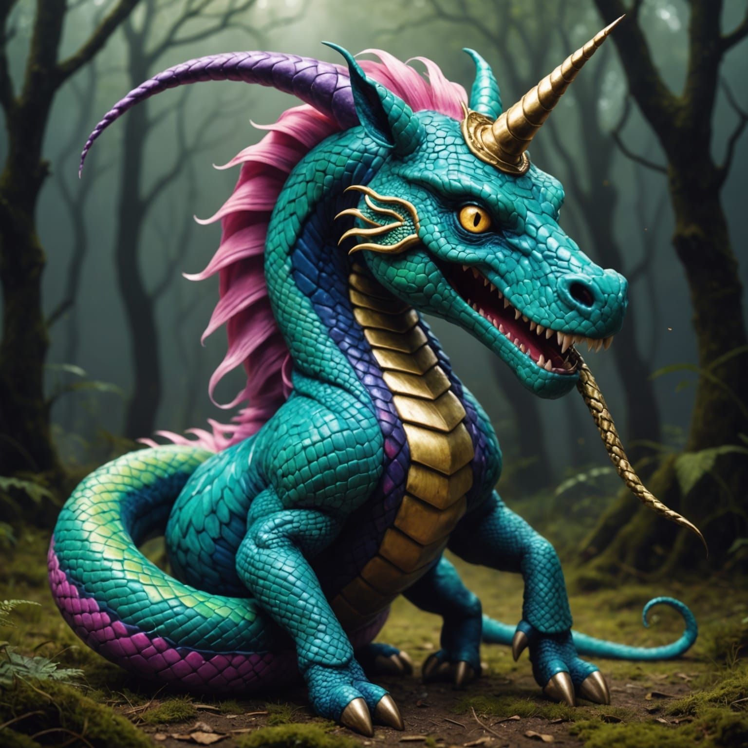 Scary Snake Unicorn Hybrid Creature