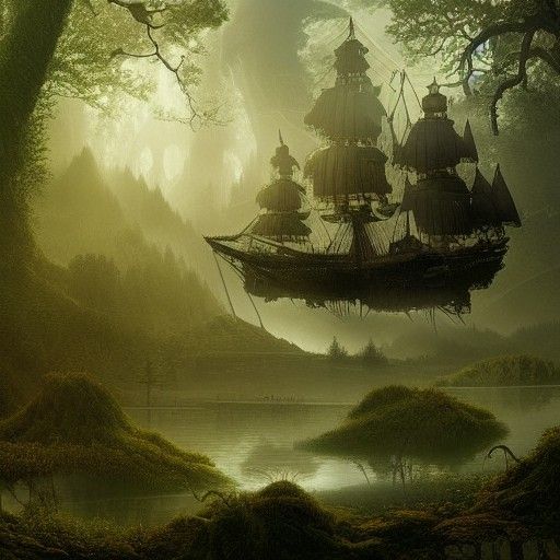 Ship in Forest: Epic Digital Matte Painting