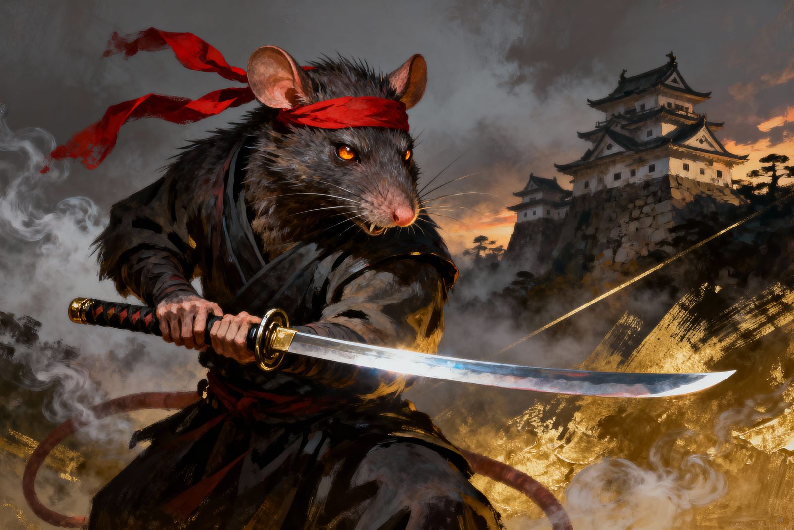 Epic Oil Painting of a Ninja Rat with Sword