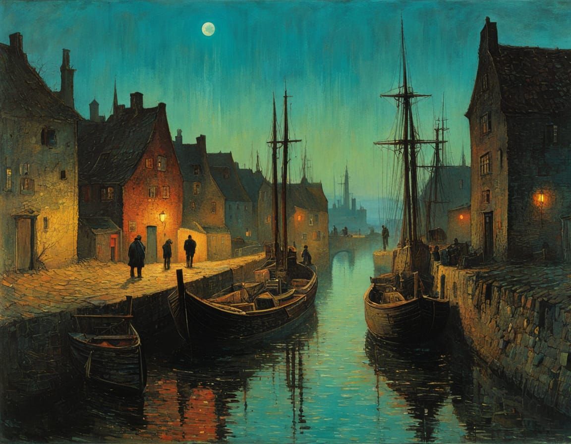 Surrealist Danish Fishing Village in Evening Glow