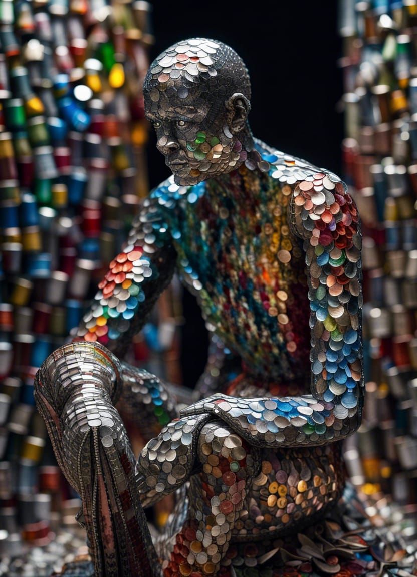 Artistic Human Statue Made from Recycled Materials