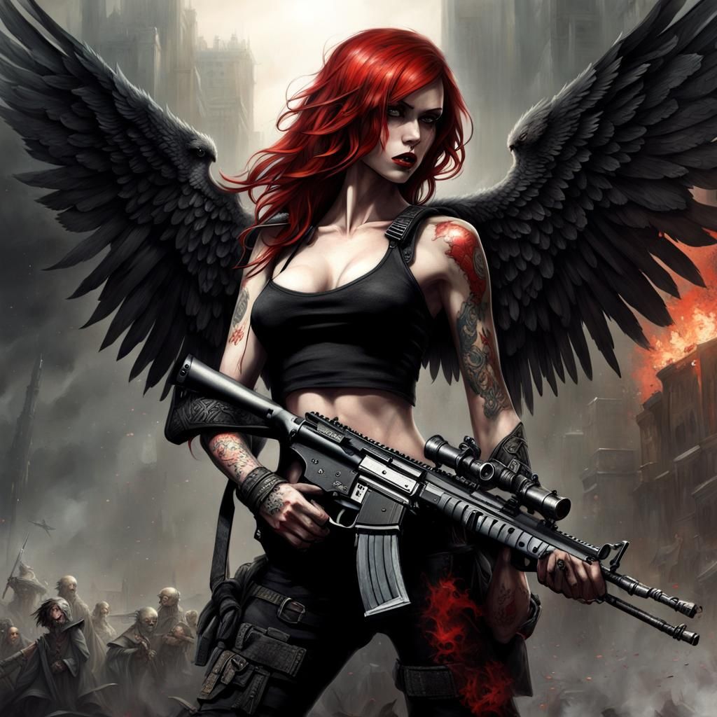 Zombie Warrior Angel in Dystopian Post-Apocalypse