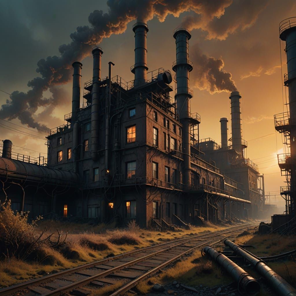Surreal Industrial Decay Amidst a Barren Wasteland