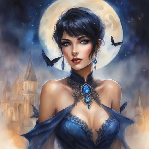 Beautiful Gothic Mistress Portrait in Watercolor