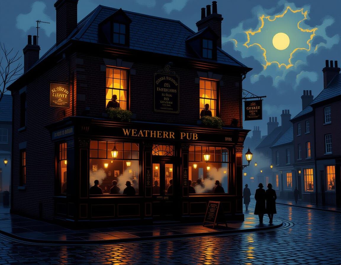 Victorian Pub at Twilight in Painterly Style