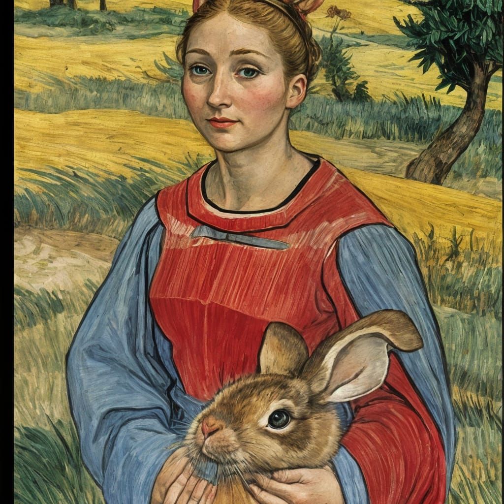 Comic Book Style Rabbit Hungry in a Frenzied Landscape