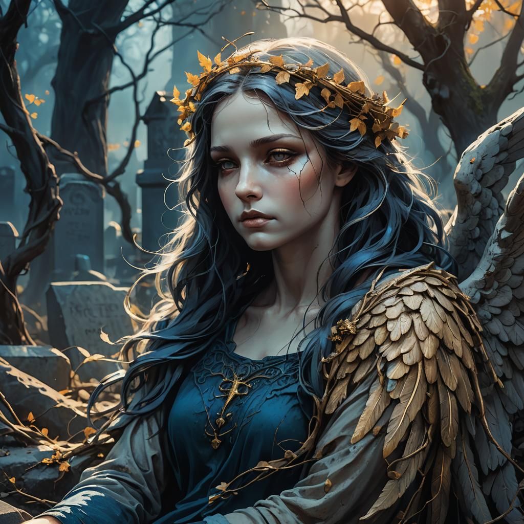 Fallen Angel in Graveyard: Dark Fantasy Concept Art