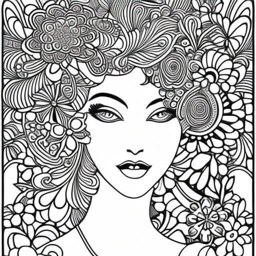Intricate Coloring Page of Woman with Flowers