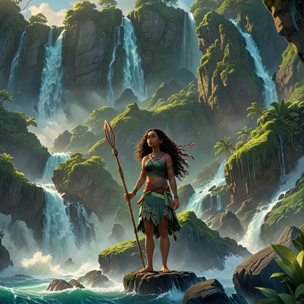 Moana on Rocky Coastline: Fantasy Matte Painting
