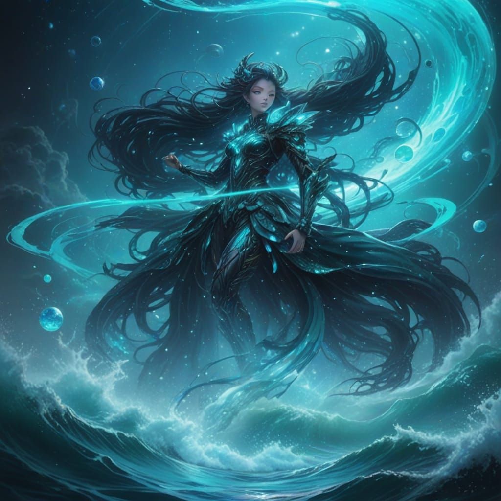 Surreal Anime Masterpiece of Splashing Water in Vibrant Turq...