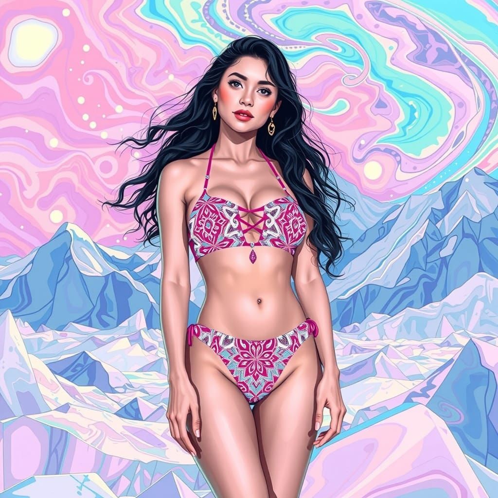 Woman on Glacier with Fractal Bikini, Digital Art