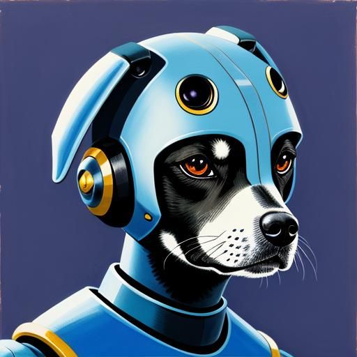 Robot Dog in Detailed Gouache Painting