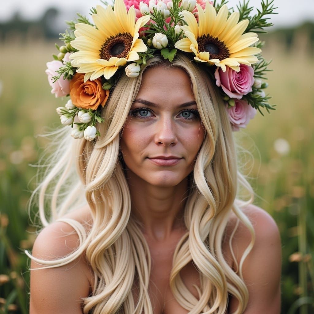 Her flower crown was growing out of control in the spring we...