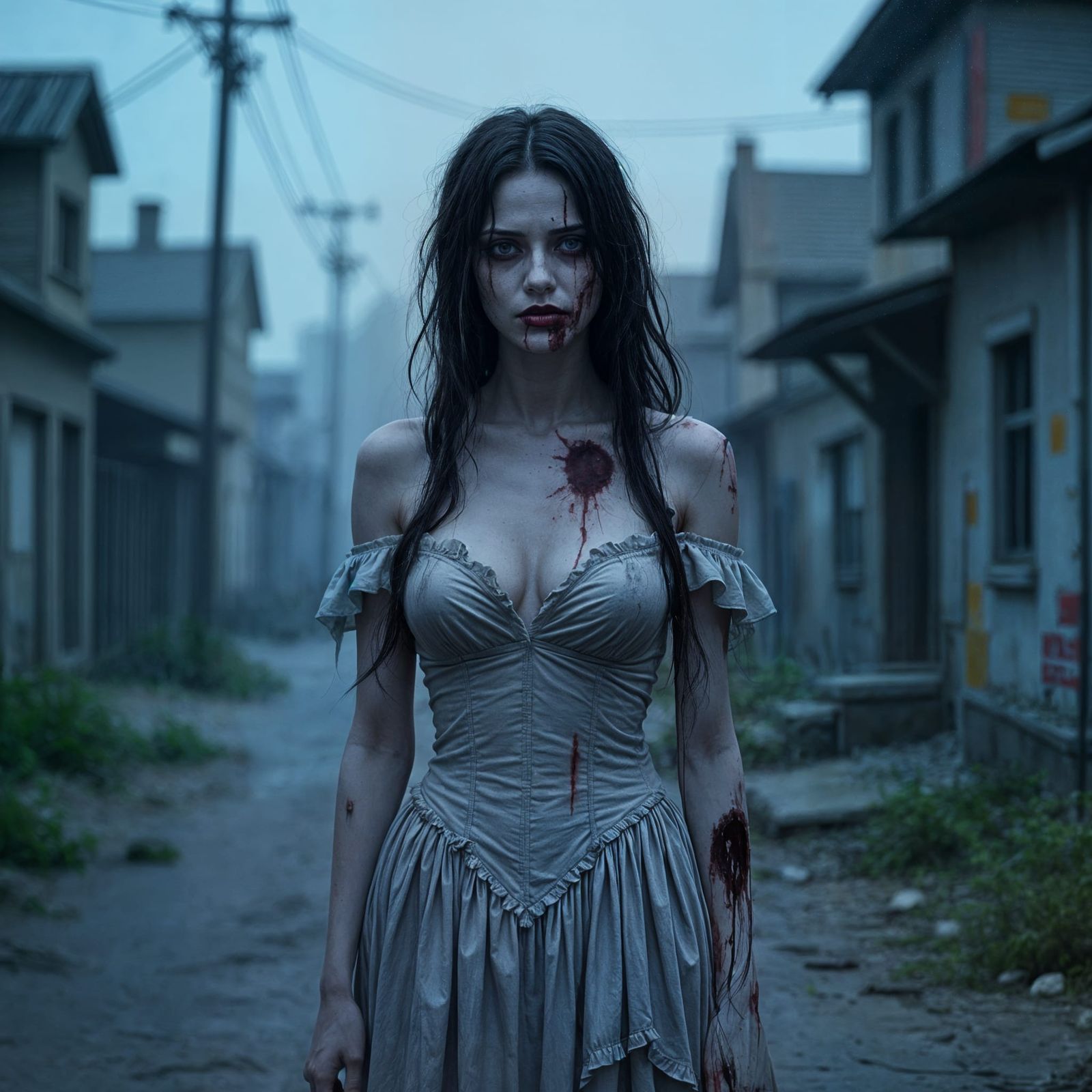 Lost Zombie Woman in Abandoned Street: Photorealistic 8K