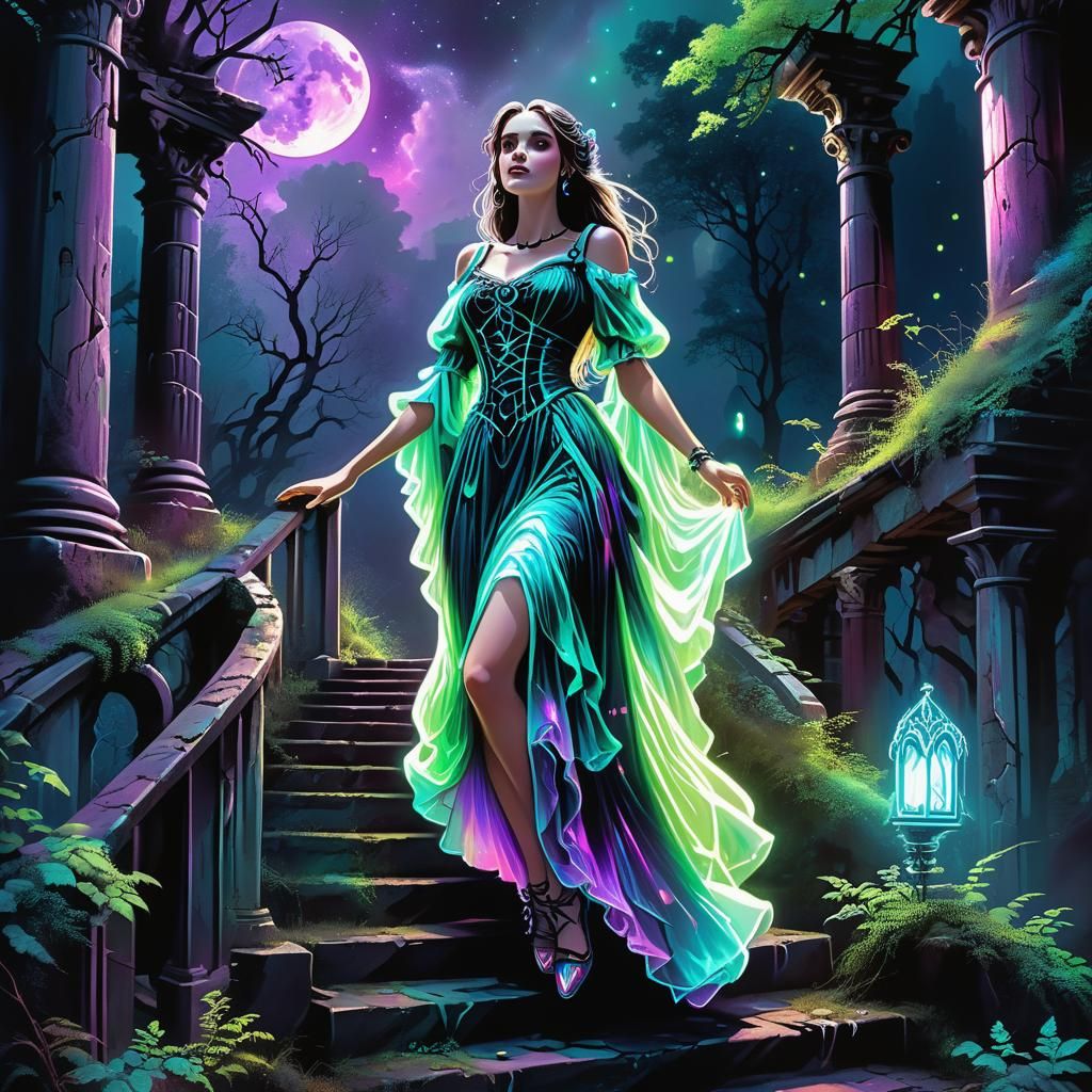Neon Gothic Maiden in Moonlight
