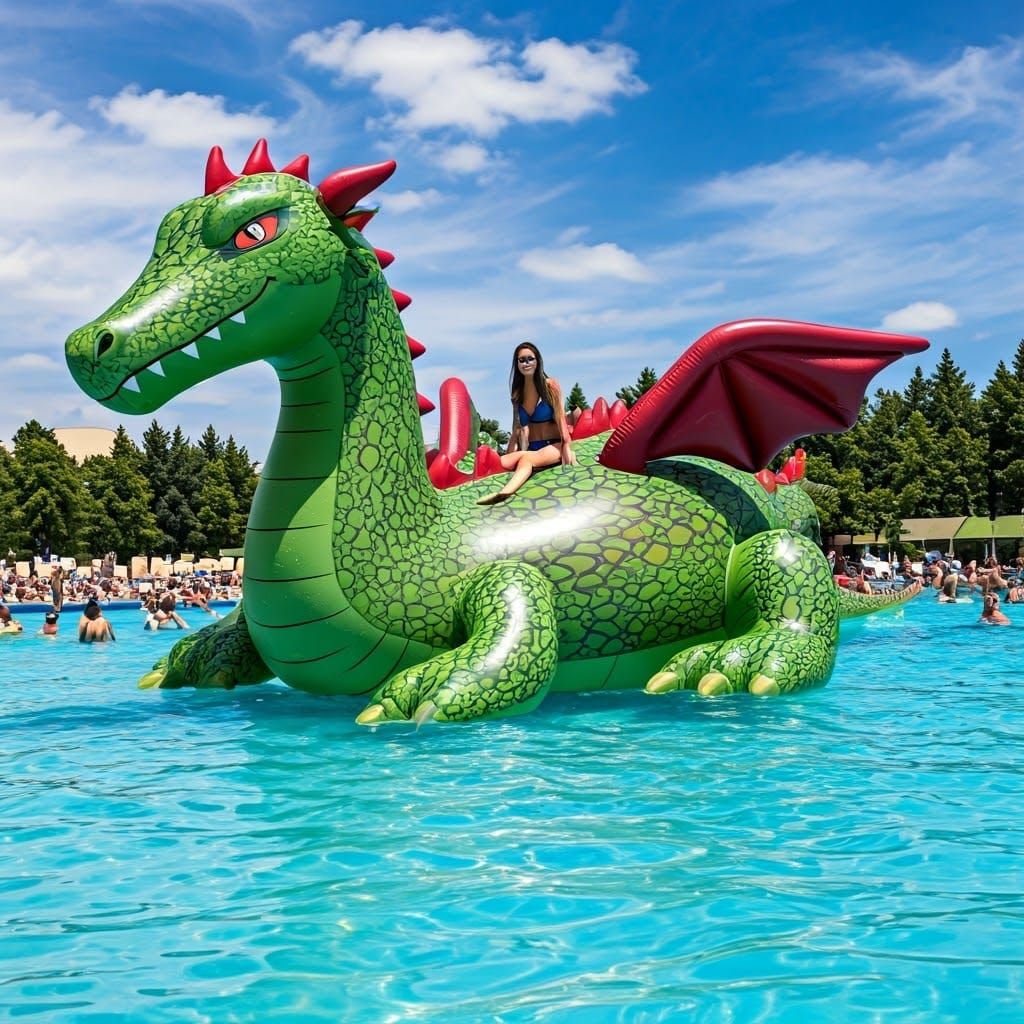 Giant Inflatable Dragon Pool Toy at Waterpark