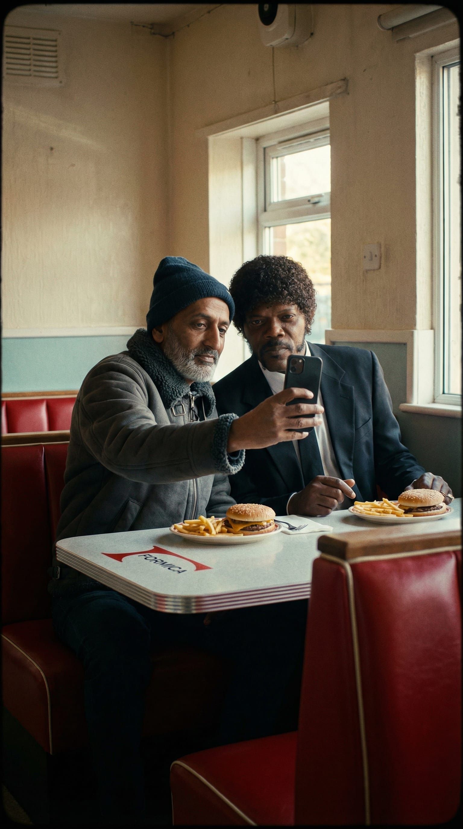 Man Takes Selfie With Jules In Burger Joint