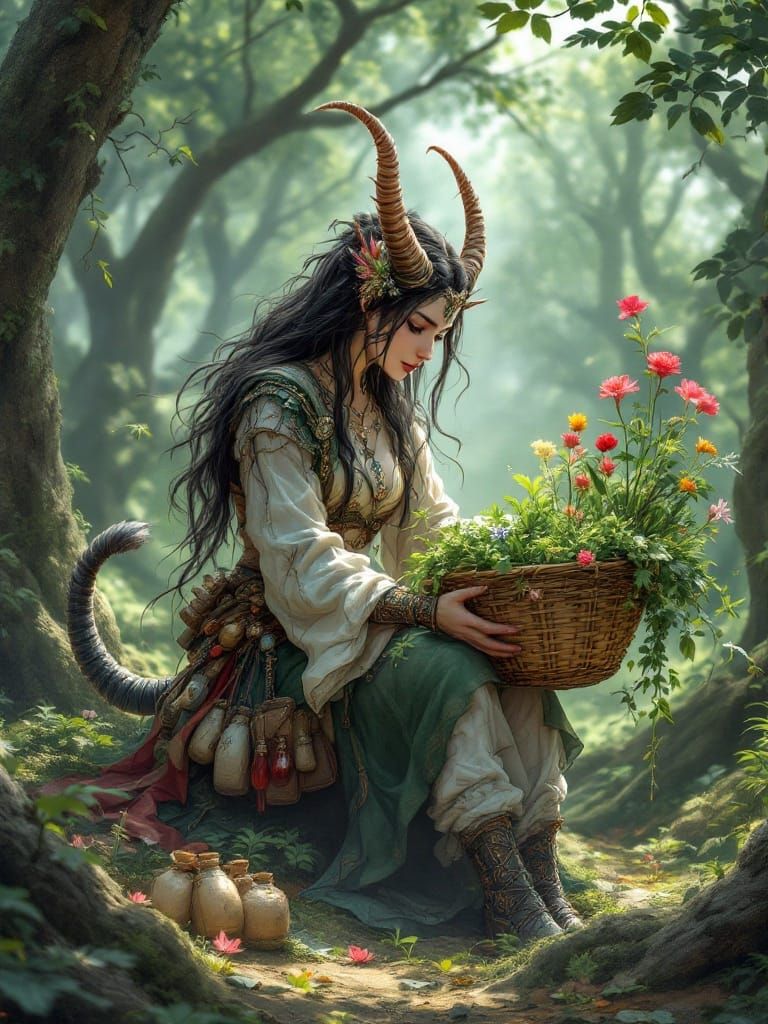 Anime Centaur Herbalist Gathering Healing Plants