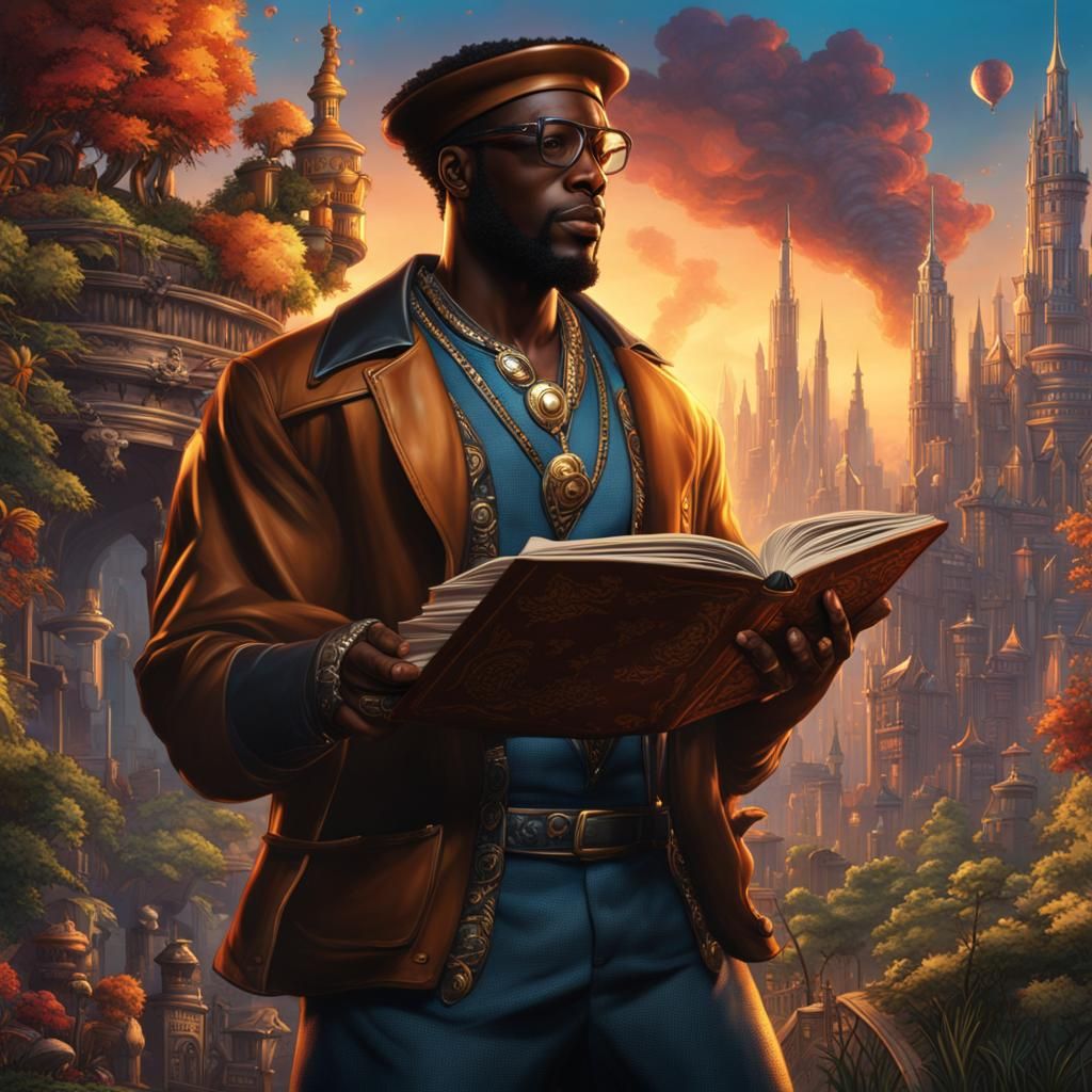 Black Man Holding Book in Comic Book Style