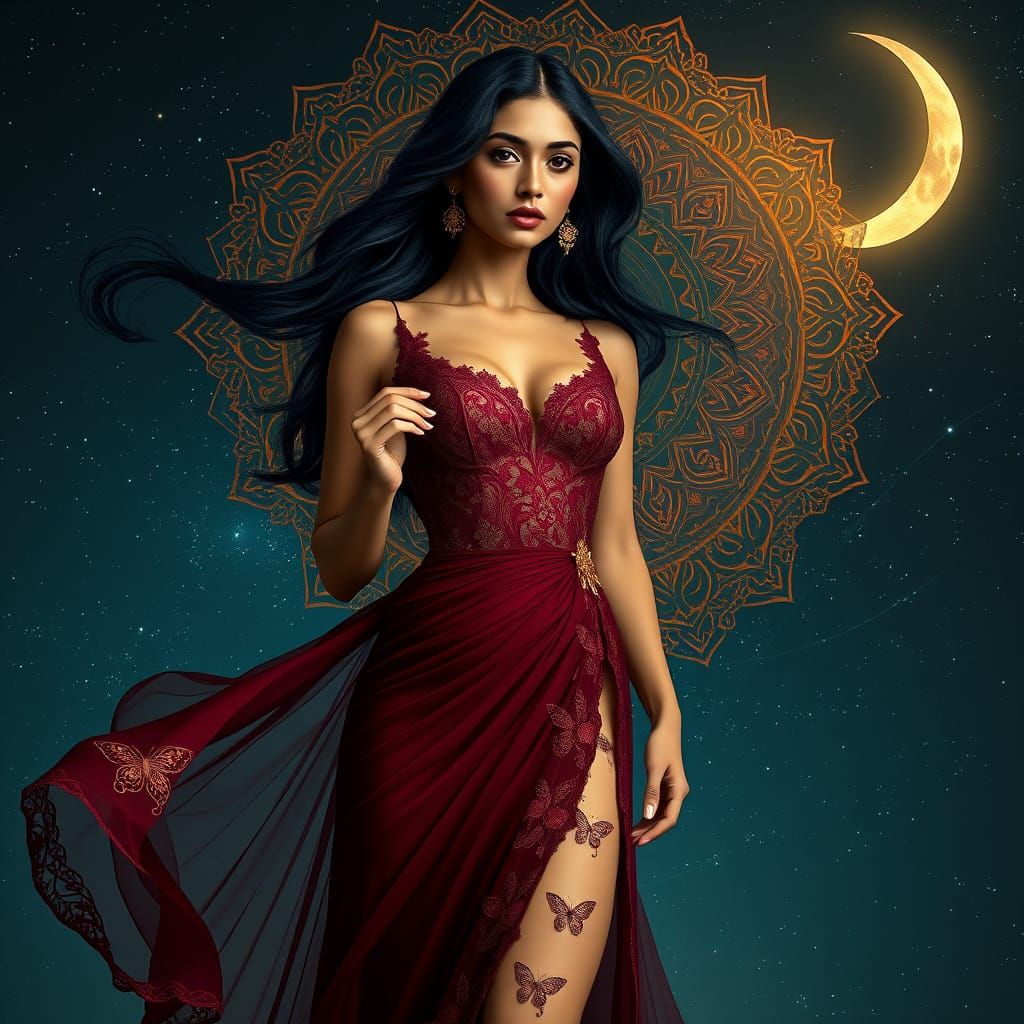 Fantasy Portrait: Telangana Woman in Cosmic Night