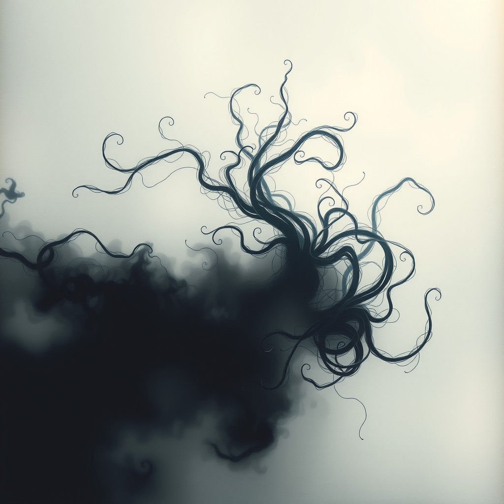 Ethereal Ink Strings in Dreamlike Mist