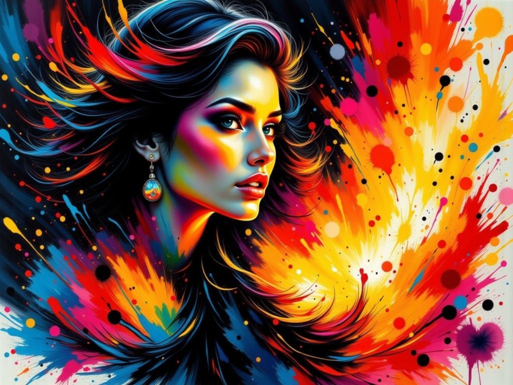 Woman Lighting Fire with Vibrant Colors