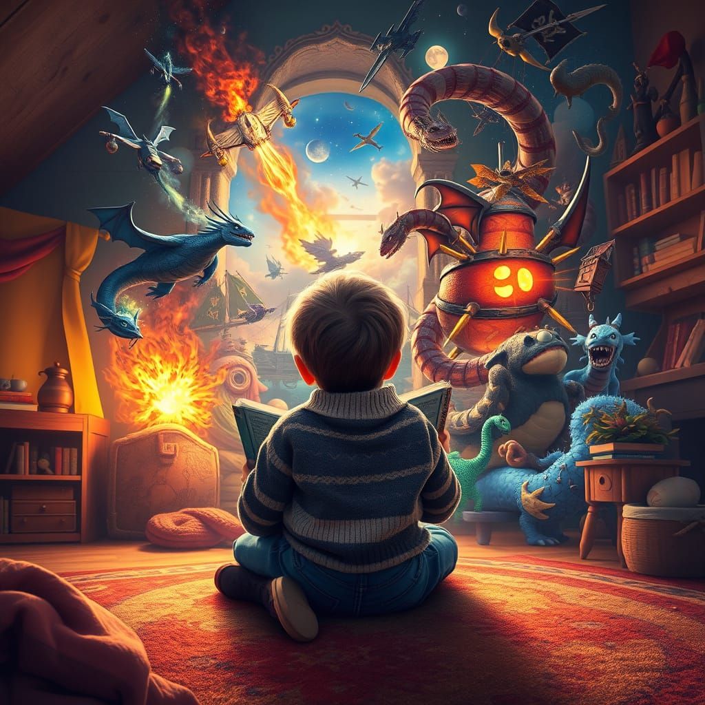 Fantasy Adventure Scene in a Cozy Children's Room