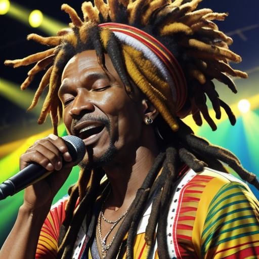 Energetic Portrait of Reggae Singer on Stage