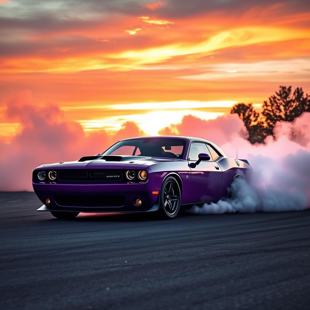 Purple MOPAR Burnout in GTA Style at Sunset