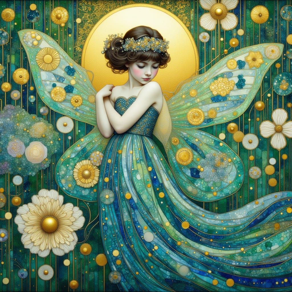 Art Nouveau Spring Child in Klimt Style