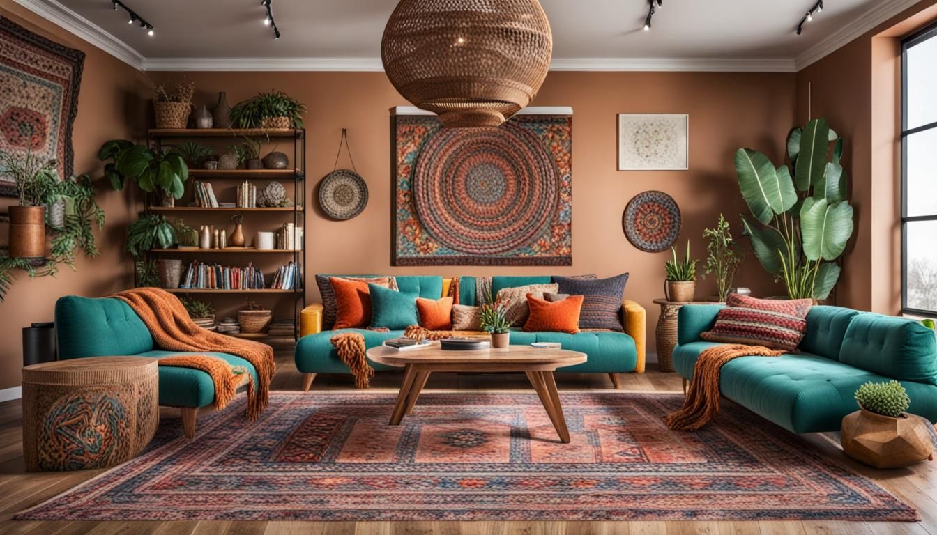 Boho Style Living Room Interior Design