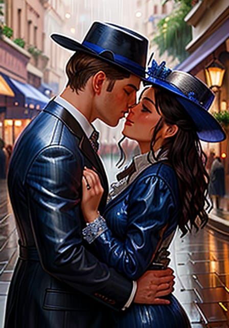 Romantic Couple Embrace in Flower Field Painting