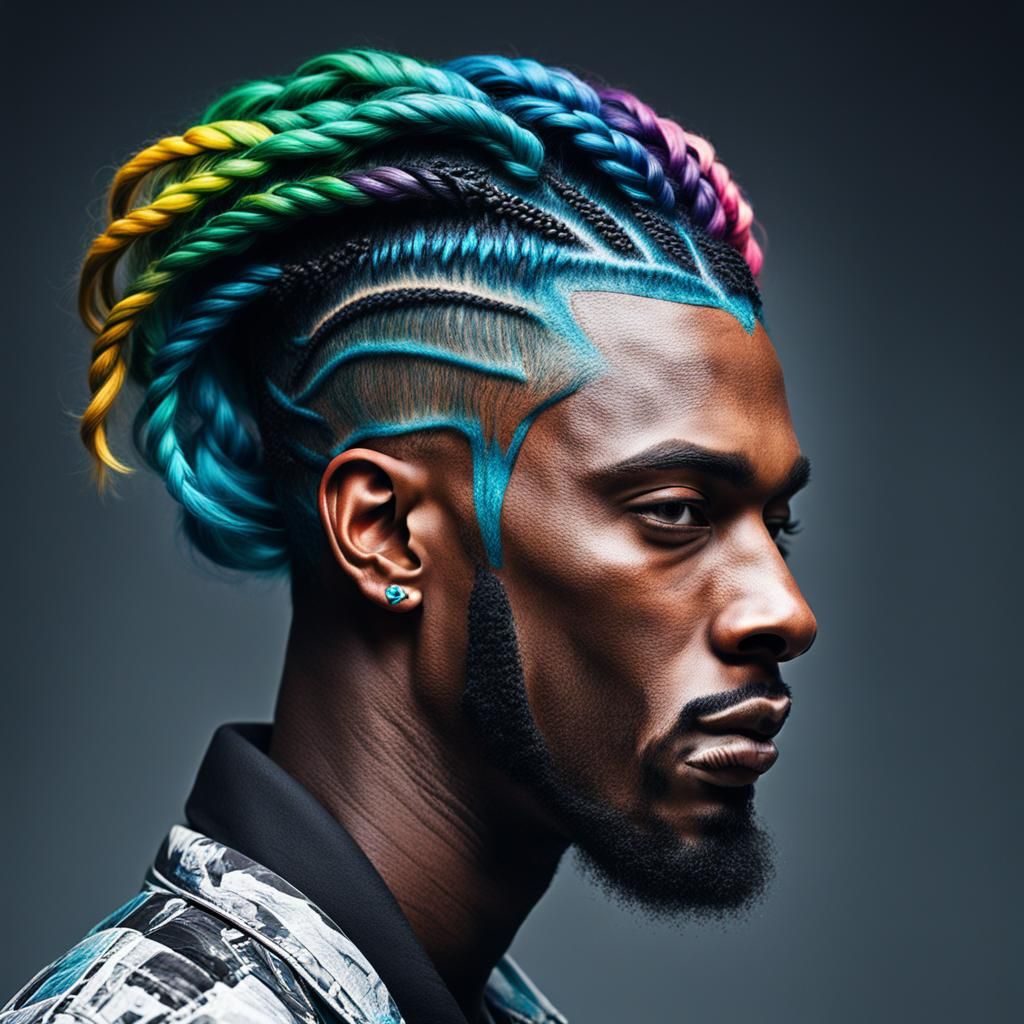 Avant-Garde Men's Hairstyle with Braids and Shaved Designs