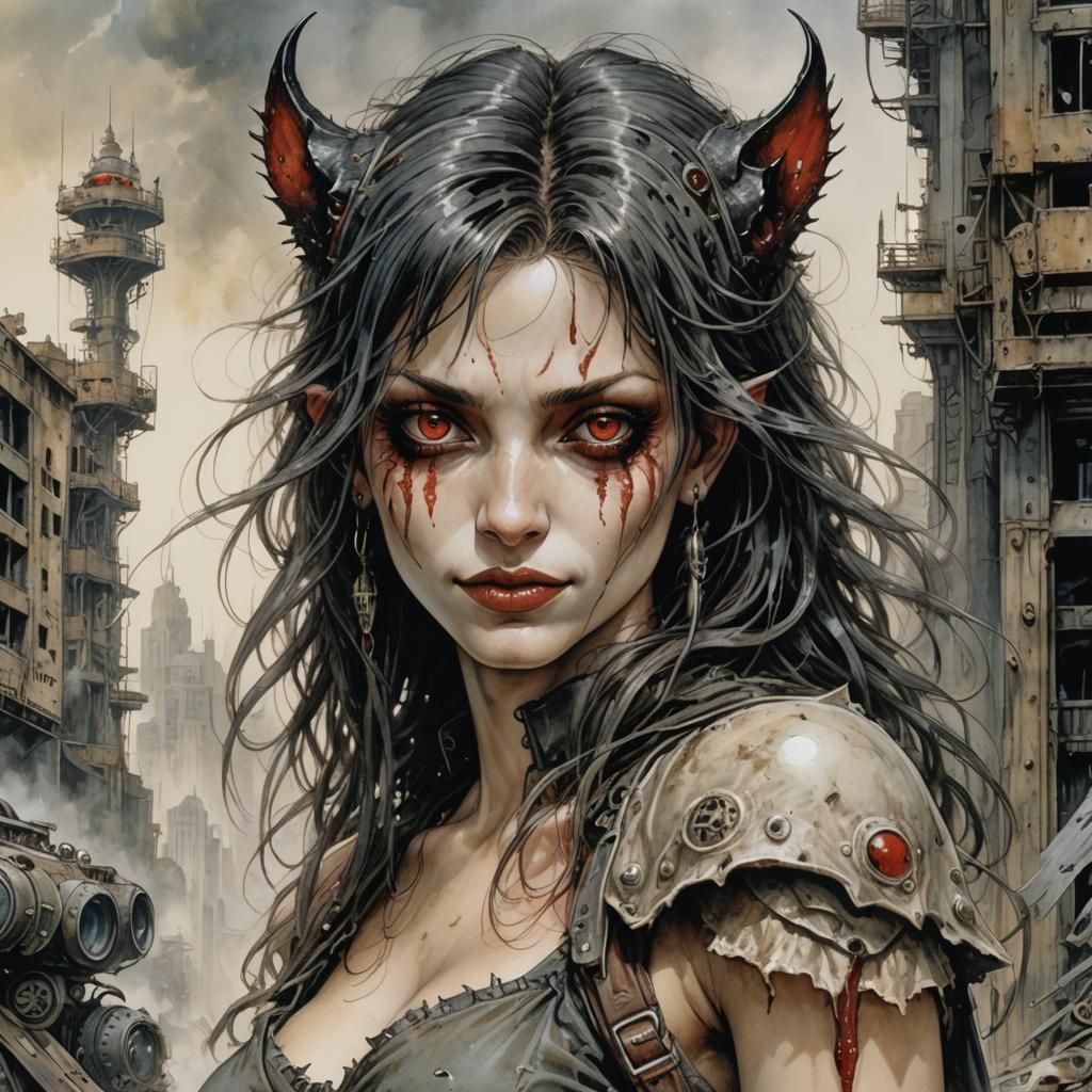 Post-Apocalyptic Mutant Woman with Red Eyes